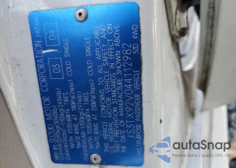 2004 Suzuki Xl7 Ex из США, поврежденный, VIN JS3TX92V044112982